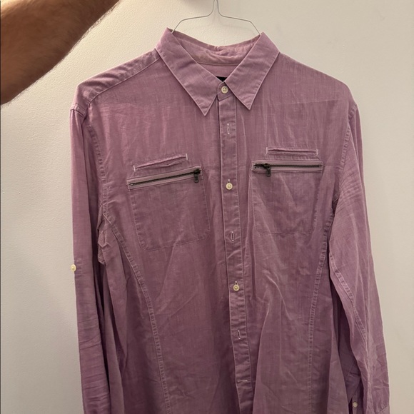 JOHN VARVATOS Front Double Zipper Pocket Button Down Sport Shirt Size L - purple - Picture 2 of 3
